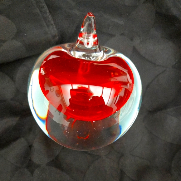 Handblown Crystal Apple Paperweight - Picture 1 of 4